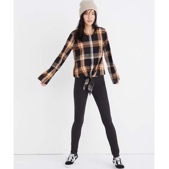 MADEWELL Plaid Tie-Front Keyhole Top - Picture 2 of 5